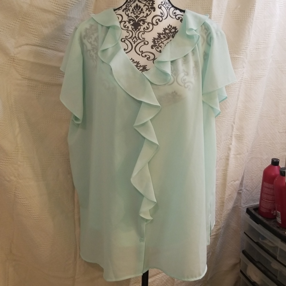 Spring ruffle top in mint green